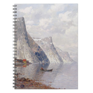 Bootfahrt auf einem norwegischen Fjord (Öl auf Notizblock