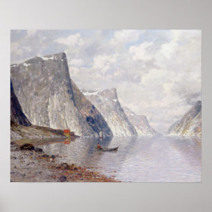 Bootfahrt auf einem norwegischen Fjord (Öl auf Poster