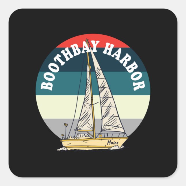 Boothbay Hafen Maine Vintag Quadratischer Aufkleber (Vorderseite)