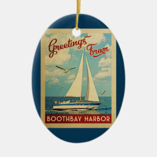 Boothbay Harbour Sailboat Vintage Travel Maine Keramik Ornament