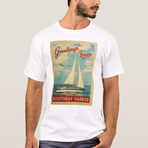 Boothbay Harbour T - Shirt Sailboat Vintag Maine