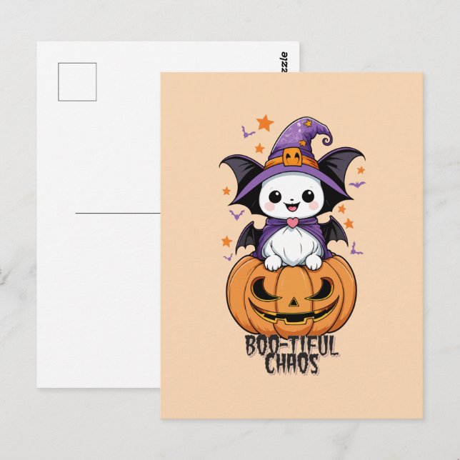 Bootiful Chaos | Fledermäuse, Hasen und Kürbiskins Postkarte (Vorne/Hinten)