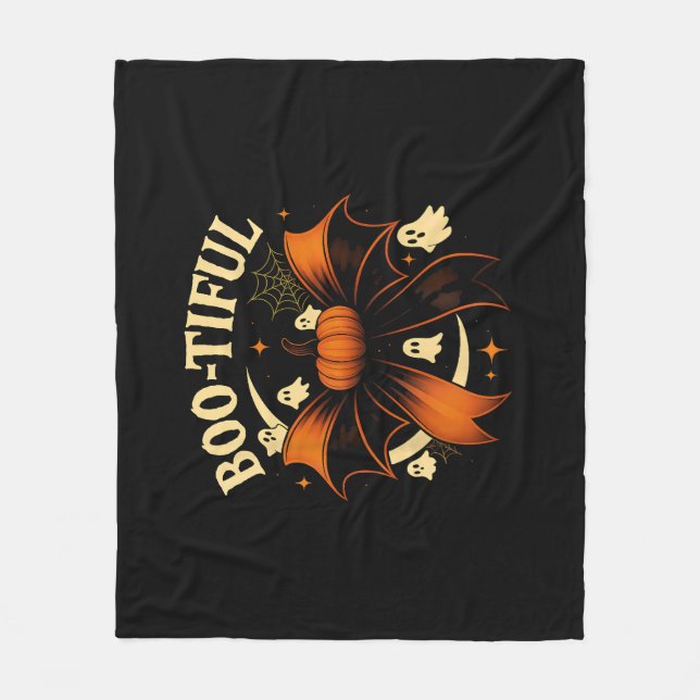 Bootiful Funny Halloween Coquette Bow Pumpkin Fleecedecke (Vorderseite)