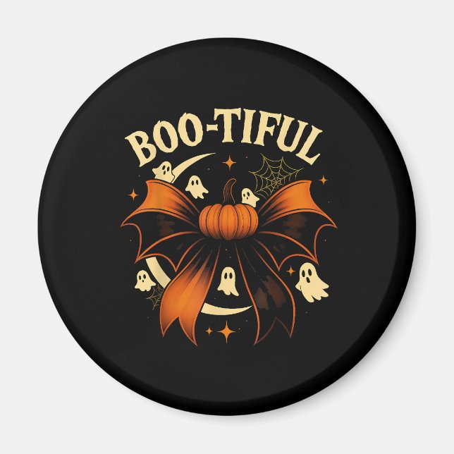 Bootiful Funny Halloween Coquette Bow Pumpkin Magnet (Vorne)