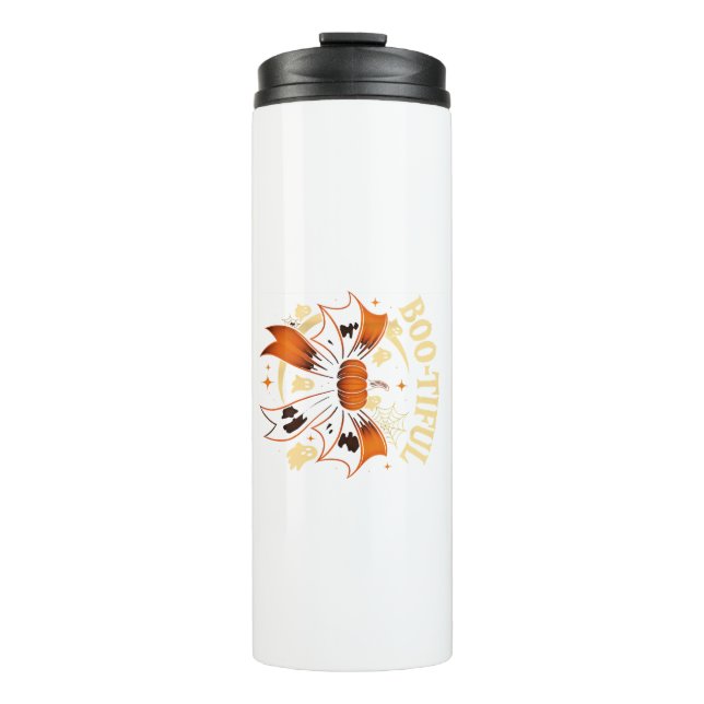 Bootiful Funny Halloween Coquette Bow Pumpkin Thermosbecher (Vorderseite)