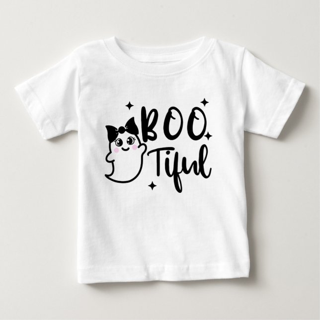 Bootiful, Girl Halloween, Niedlicher Geist mit Bow Baby T-shirt (Vorderseite)