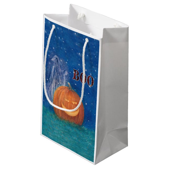 Bootiful Halloween Big Pumpkin Cute Ghost Kleine Geschenktüte (Rückseite Schrägansicht)