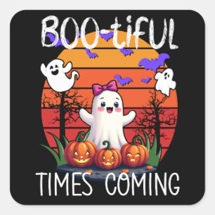 Bootiful Times Coming, Cartoon Kawaii Ghosts Quadratischer Aufkleber