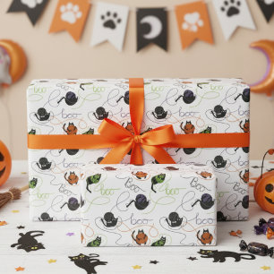 Bootigezähmtes Schwarzes Katzen und GarnHalloween Geschenkpapier