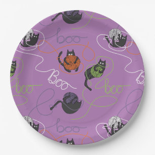 Bootigezähmtes Schwarzes Katzen und GarnHalloween Pappteller