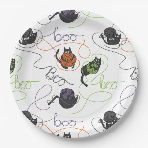 Bootigezähmtes Schwarzes Katzen und GarnHalloween Pappteller