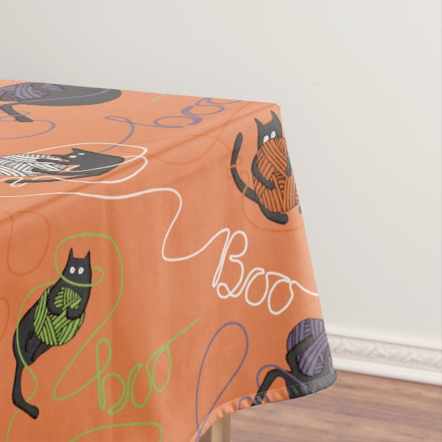 Bootigezähmtes Schwarzes Katzen und GarnHalloween Tischdecke (Beispiel)