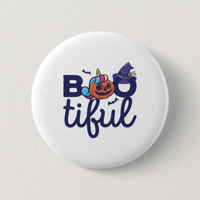 Bootischer Halloween Funny Unicorn Pumpkin Laterne Button (Vorderseite)
