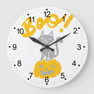 Bootkatze mit Halloween Kürbis - Rücken Colon au Große Wanduhr