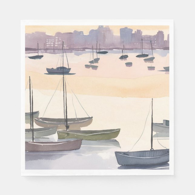 Bootmarina | Aquarell-Ozeanbucht Serviette (Vorderseite)