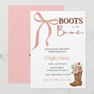 Boots and Bows Baby Girl Shower Einladung