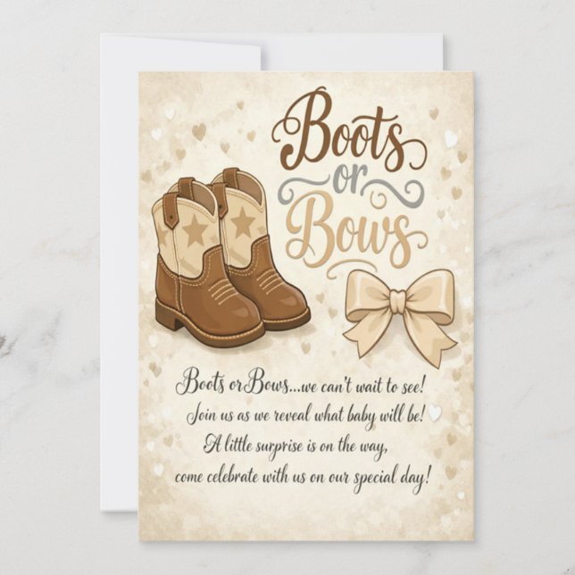 Boots and Bows Gender Reveal Invitation Einladung (Vorderseite)