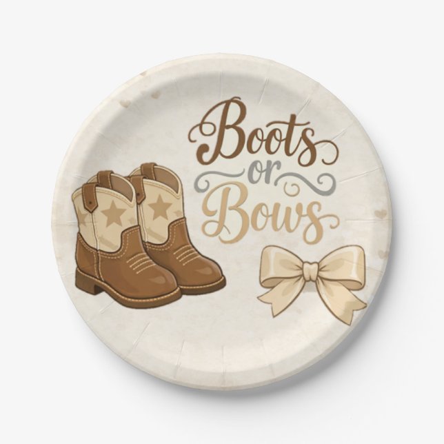 Boots and Bows Gender Reveal Paper Plate Pappteller (Vorderseite)