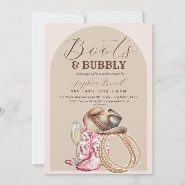  Boots and Bubbly Brown Western Bridal Shower Einladung (Vorderseite)