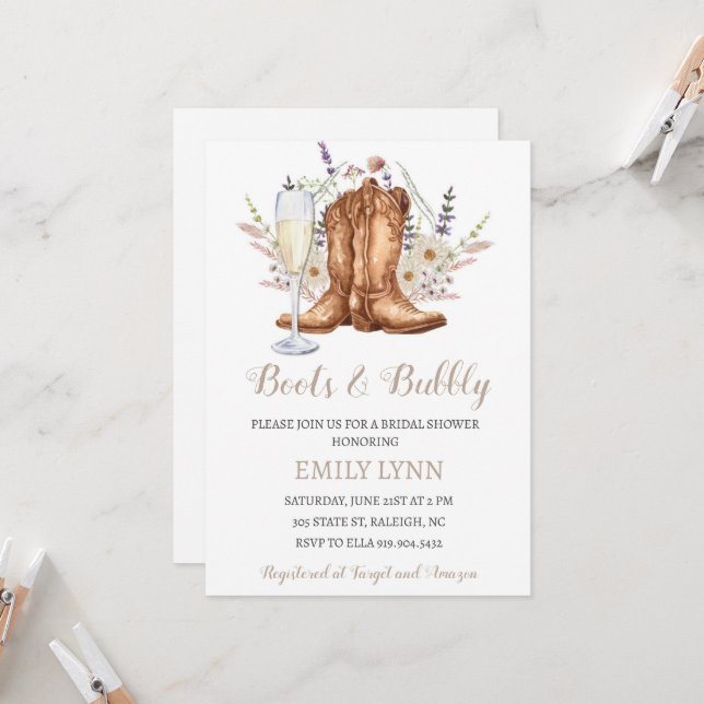 Boots and Bubbly Western Bridal Shower Invitation Einladung (Vorderseite/Rückseite Beispiel)