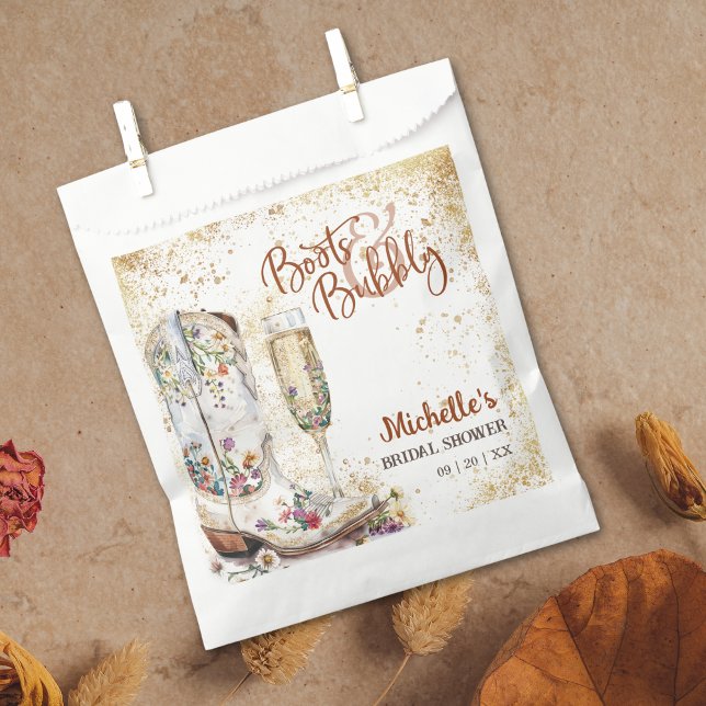 Boots and Bubbly Western Country Danke Geschenktütchen (boots and bubbly bridal shower invitation with cowboy boots with flowers and champagne glass)