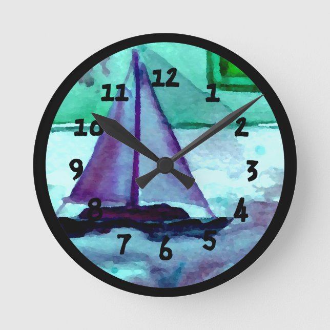 Boots-Badewannen-Segeln-Segelboot-Badezimmer-Uhren Runde Wanduhr (Vorderseite)