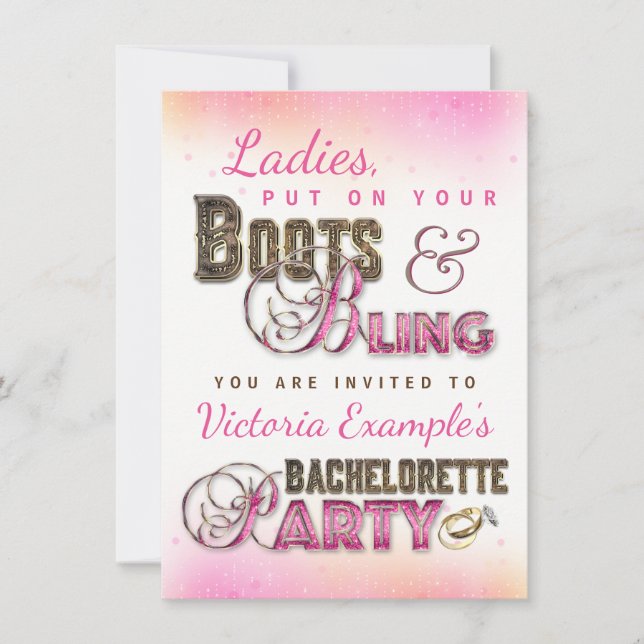 Boots Bling Bachelorette Party Invitations (Devant)