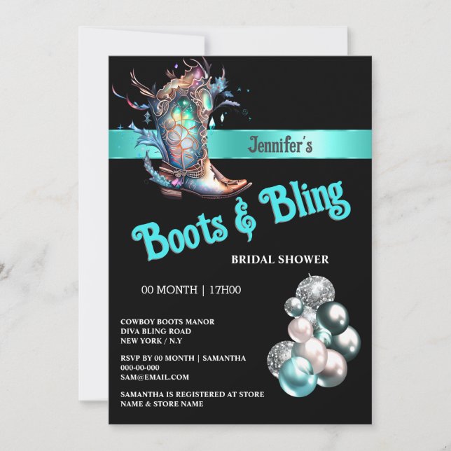 Boots Bling Fantasy Cowgirl Stiefel Glitzer Ballon Einladung (Vorderseite)
