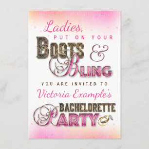 Boots Bling Junggeselinnen-Abschied Einladungen