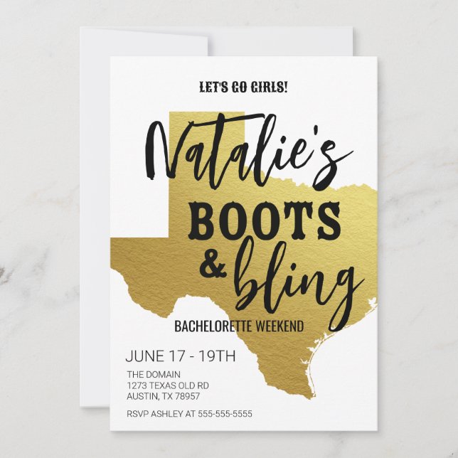 Boots & Bling Texas Bachelorette Einladung (Vorderseite)