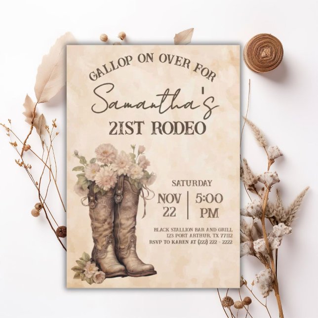Boots & Blush Rustic Western Cowgirl 21st Birthday Einladung (Von Creator hochgeladen)