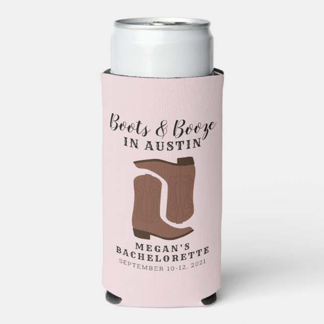 Boots & Booze Austin Texas Bachelorette kann kühle Selters Dosenkühler (Seltzer Vorderseite)