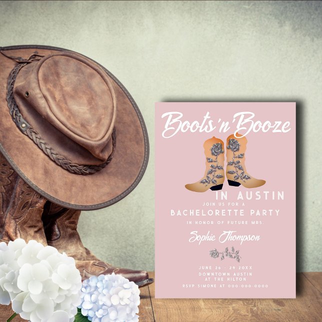 Boots Booze Cowgirl Boots Rose Bachelorette Einladung (Von Creator hochgeladen)
