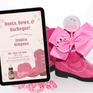 Boots Bows & BBQ Rosa Babyparty Einladung