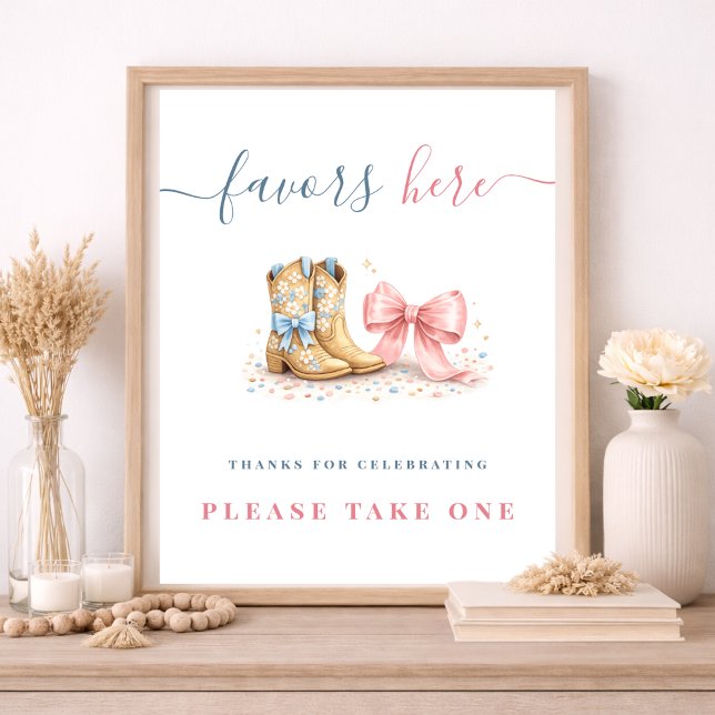 Boots & Bows Gender Reveal Favors Here Poster (Von Creator hochgeladen)