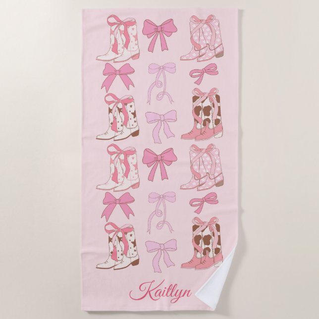Boots & Bows Girly Western Personalisiert Handtuch (Vorderseite)