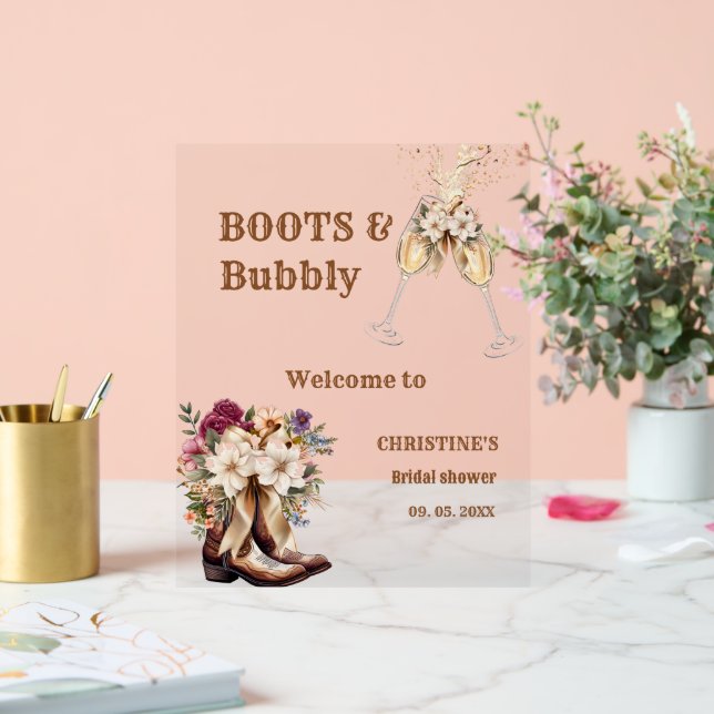 Boots & Bubbly Boho Western Brautparty Willkommen Acrylschild (Hochzeit)