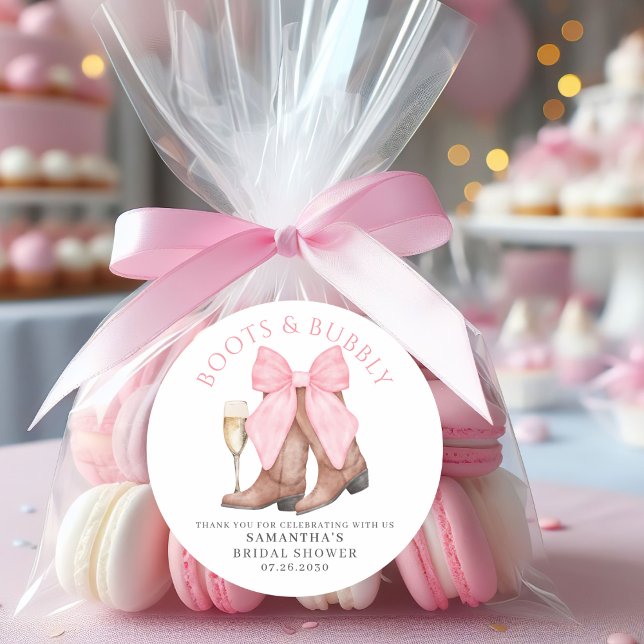 Boots Bubbly Western Country Bridal Shower  Runder Aufkleber (Von Creator hochgeladen)