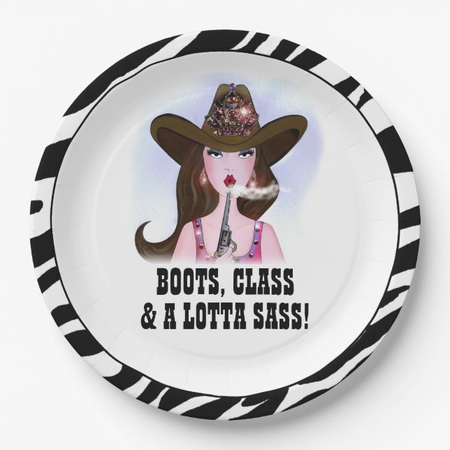 "BOOTS, CLASS & A LOTTA SASS!" PAPPTELLER (Vorderseite)