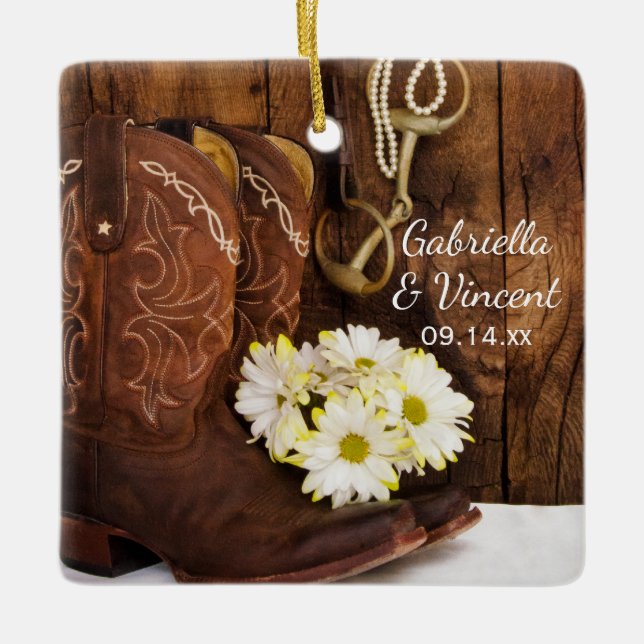 Boots Daisy Horse Bit Wedding Bridesmaid Vielen Da Keramikornament (Vorderseite)