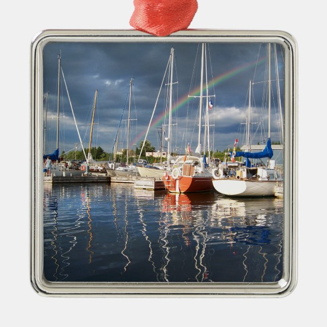 Boots-Dock an der Jachthafen-Fotografie Silbernes Ornament (Vorne)