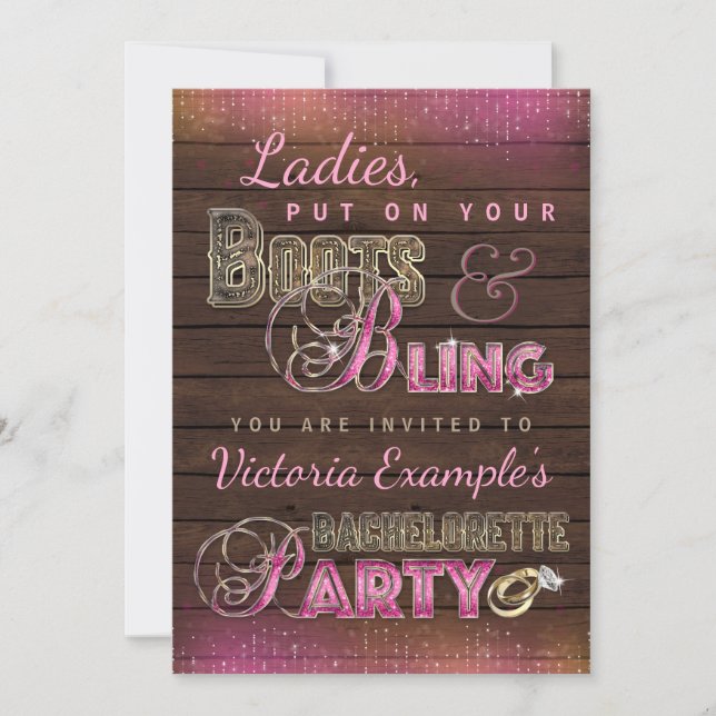 Boots et Bling Bachelorette Party Invitations (Devant)