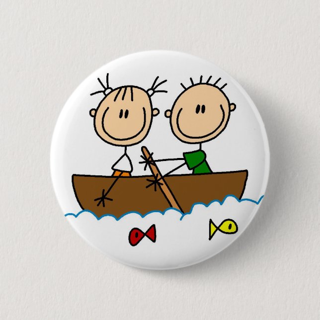 Boots-Fischen-Strichmännchen-Knopf Button (Vorderseite)