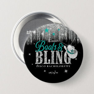 Boots 'n Bling Disco Bachelorette Aquamarin ID925 Button