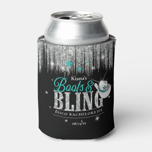 Boots 'n Bling Disco Bachelorette Aquamarin ID925 Dosenkühler (Kanne Vorderseite)