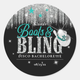 Boots 'n Bling Disco Bachelorette Aquamarin ID925 Runder Aufkleber