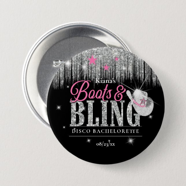 Boots 'n Bling Disco Bachelorette ID925 Button (Vorne & Hinten)