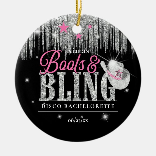Boots 'n Bling Disco Bachelorette ID925 Keramik Ornament (Vorne)