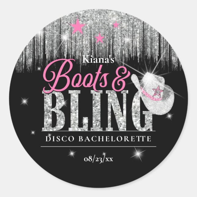 Boots 'n Bling Disco Bachelorette ID925 Runder Aufkleber (Vorderseite)