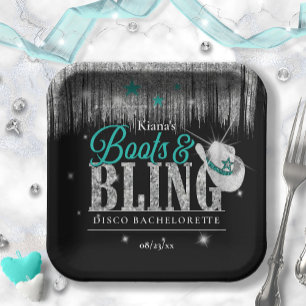 Boots 'n Bling Disco Junggesellinnenabschied Teal Pappteller
